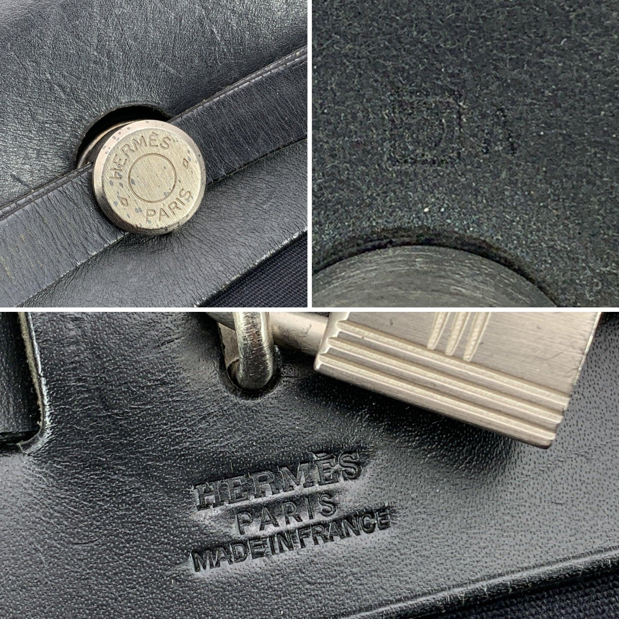 Hermes Borsa Herbag 39 in pelle di tela nera Borsa a tracolla satchel In condizioni buone in vendita a Rome, Rome