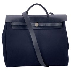 Hermes Black Canvas Leather Herbag 39 Bag Satchel Handbag