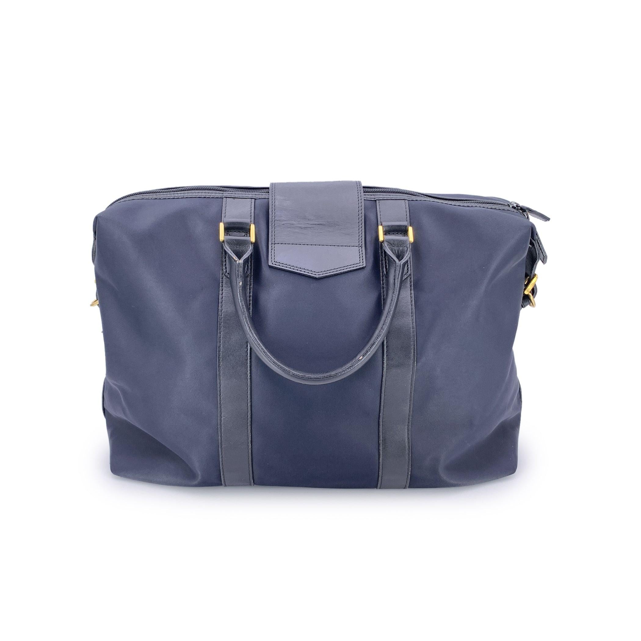 Yves Saint Laurent Vintage Reisetasche aus blauem Nylon und schwarzem Leder (Schwarz) im Angebot