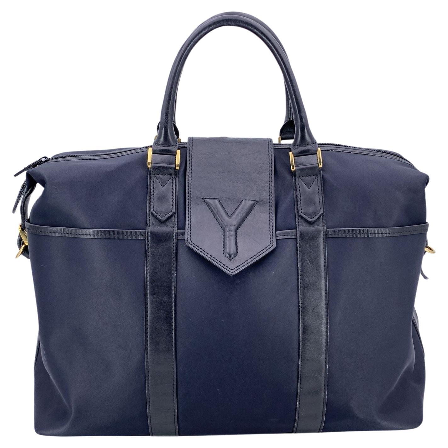 Yves Saint Laurent Vintage Reisetasche aus blauem Nylon und schwarzem Leder