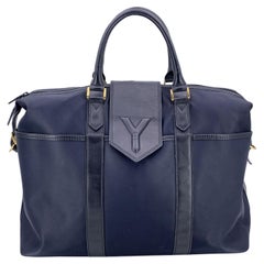 Yves Saint Laurent Vintage Blue Nylon and Black Leather Travel Bag