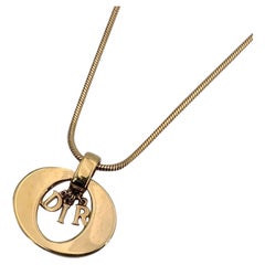 Christian Dior Vintage Gold Metal Logo Dangling Letters Necklace