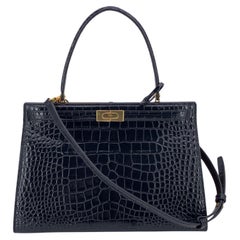 Tory Burch Black Embossed Leather Lee Radziwill Satchel Bag