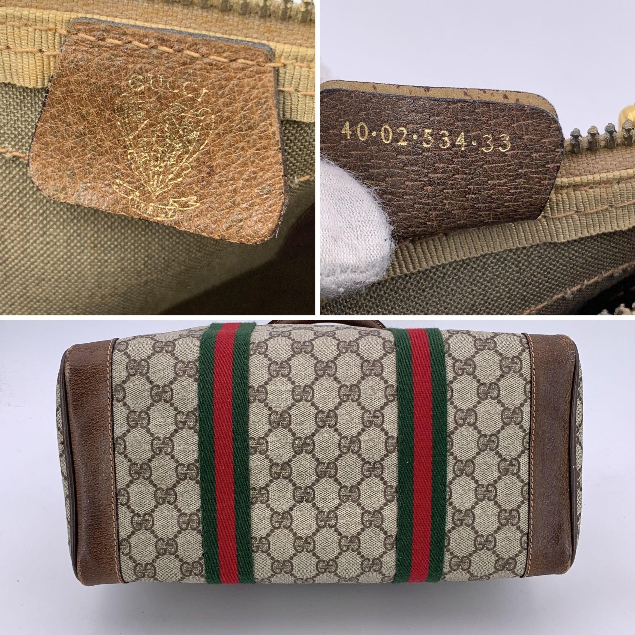 Gucci Vintage Monogram Canvas Leder Web Duffle Satchel Tasche im Zustand „Gut“ im Angebot in Rome, Rome