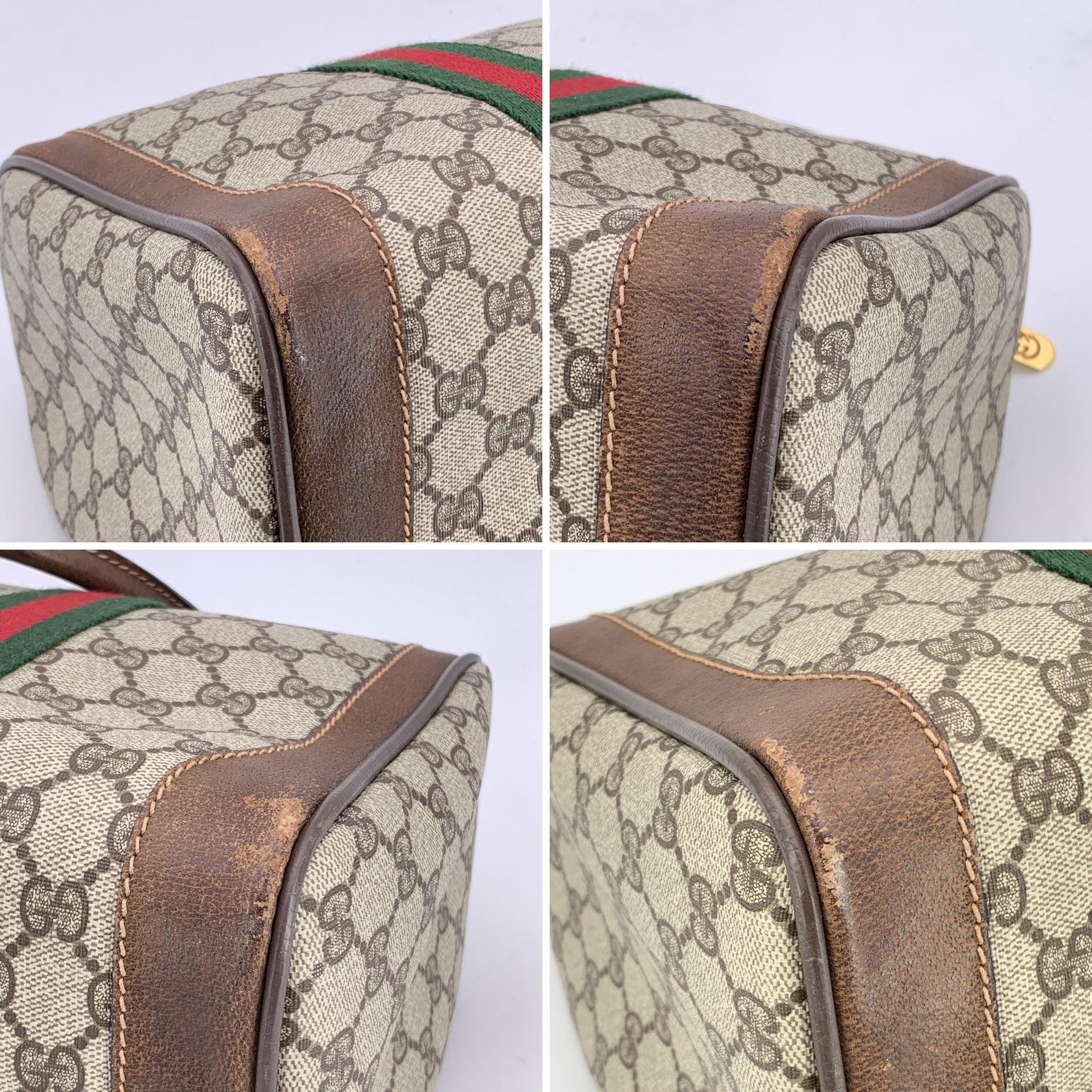 Gucci Vintage Monogram Canvas Leder Web Duffle Satchel Tasche im Angebot 1