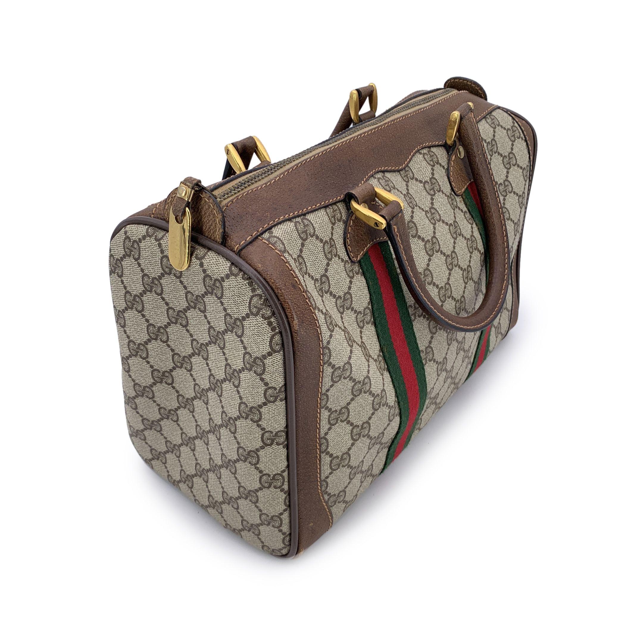 Gucci Vintage Monogram Canvas Leder Web Duffle Satchel Tasche im Angebot 3