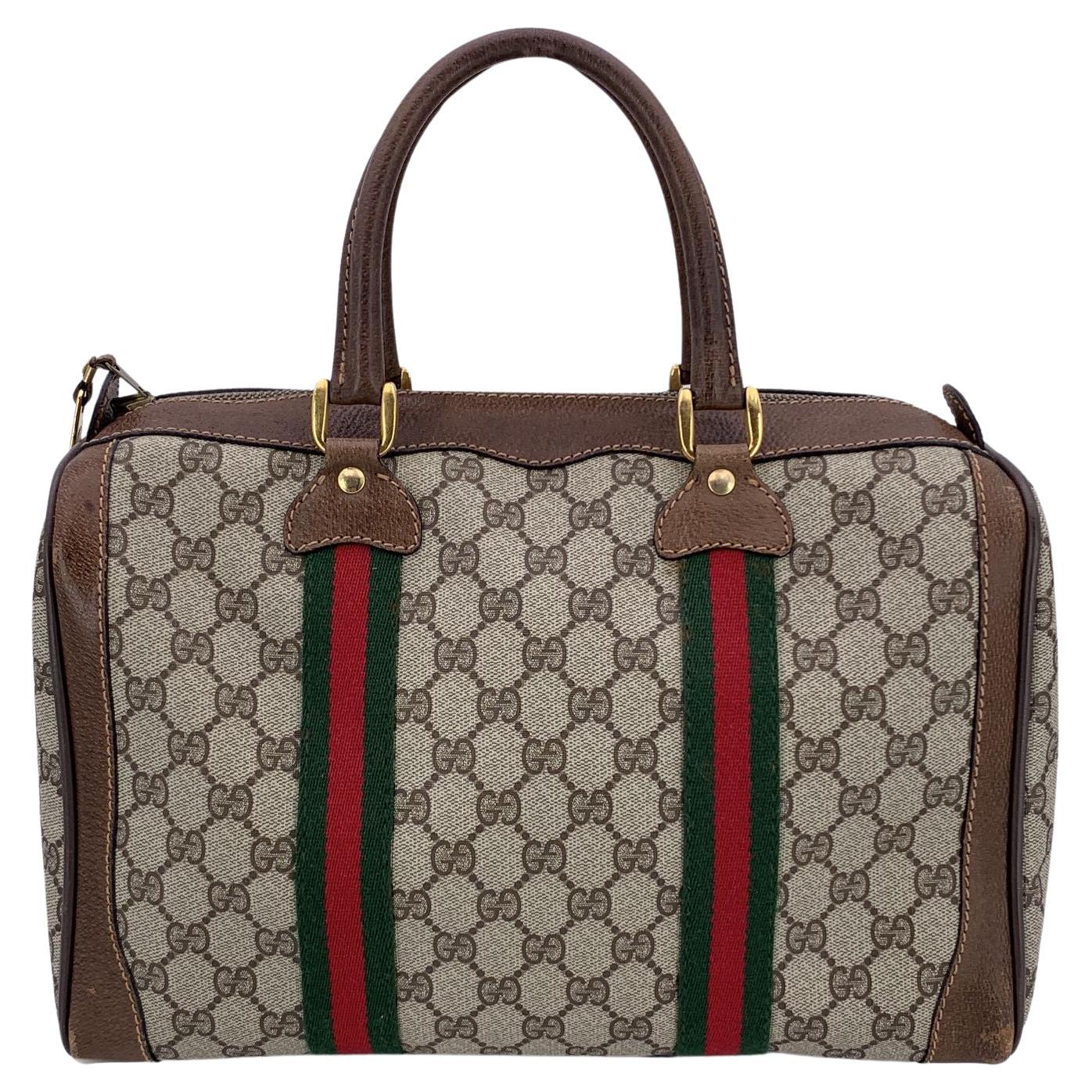 Gucci Vintage Monogram Canvas Leder Web Duffle Satchel Tasche