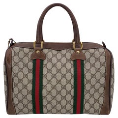 Gucci Vintage Monogram Canvas Leather Web Duffle Satchel Bag