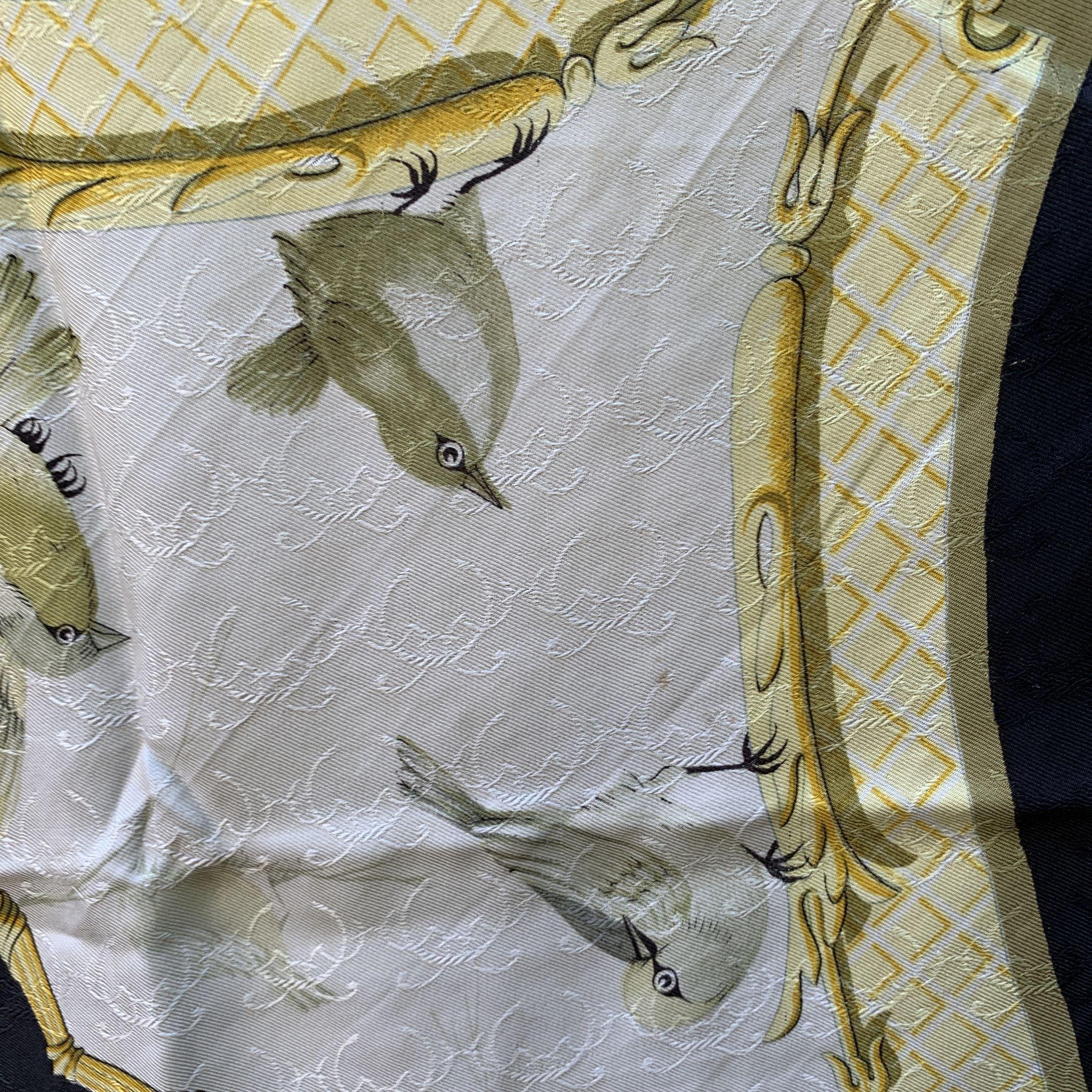 Hermes Sciarpa in seta jacquard bianca La Cle Des Champs 1965 Faconnet in vendita 3