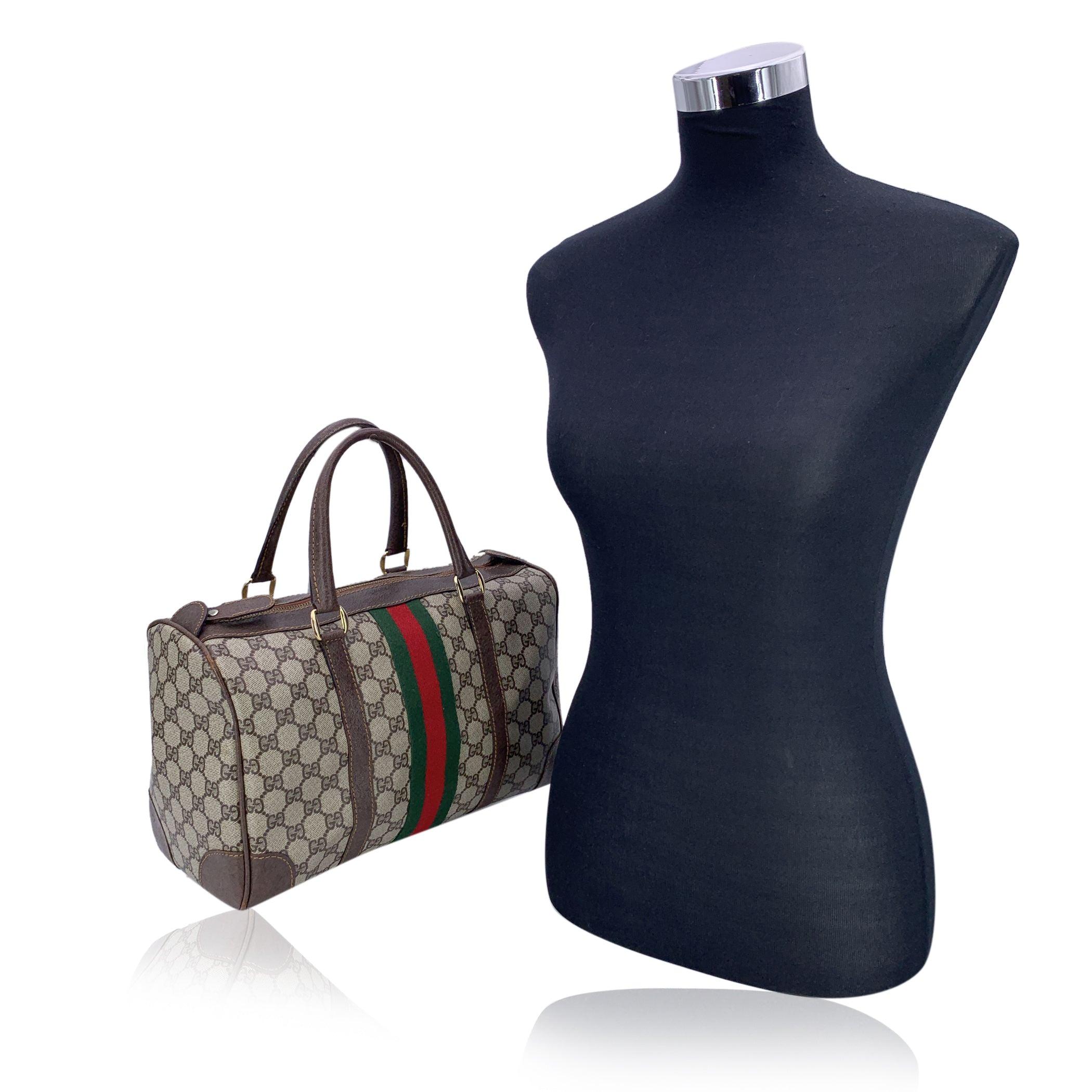 Gucci Vintage Monogram Canvas Leder Web Boston Tasche Handtasche (Grau) im Angebot