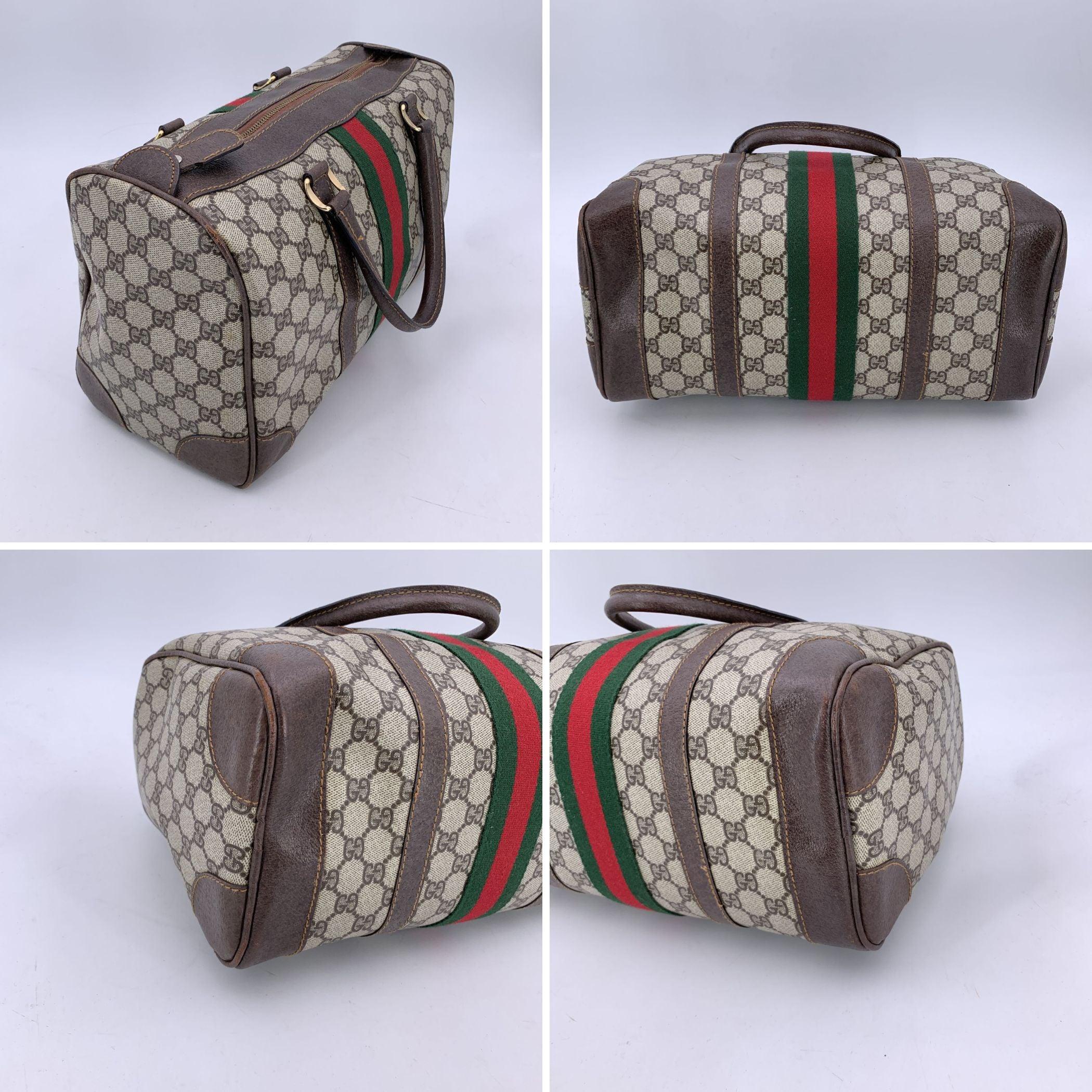 Gucci Vintage Monogram Canvas Leder Web Boston Tasche Handtasche im Zustand „Gut“ im Angebot in Rome, Rome