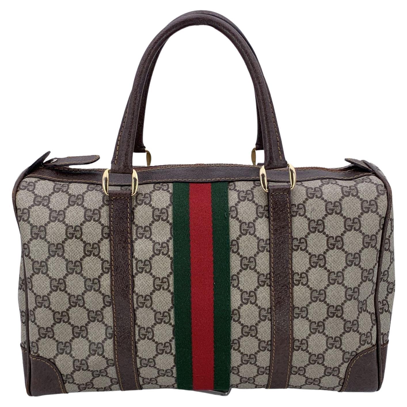 Gucci Vintage Monogram Canvas Leder Web Boston Tasche Handtasche im Angebot
