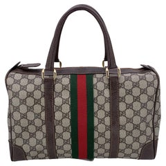Gucci Vintage Monogram Canvas Leather Web Boston Bag Handbag