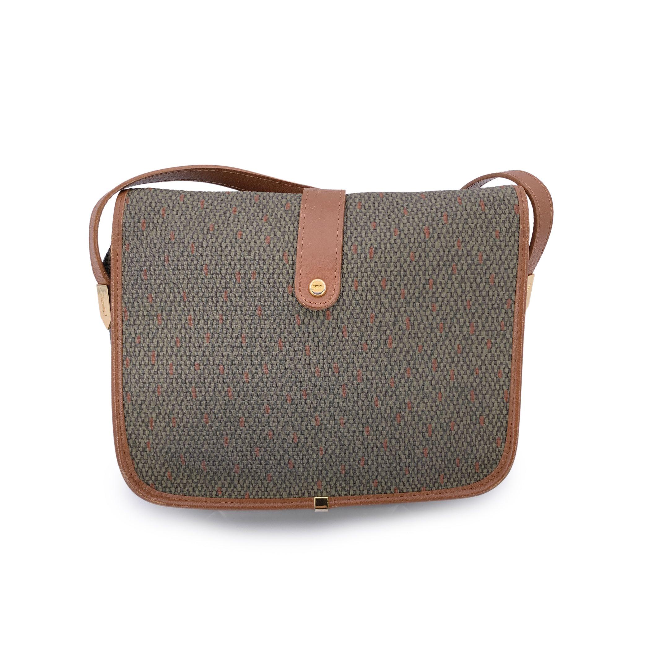 Marrone Yves Saint Laurent - Borsa a tracolla in vinile testurizzato verde militare beige in vendita