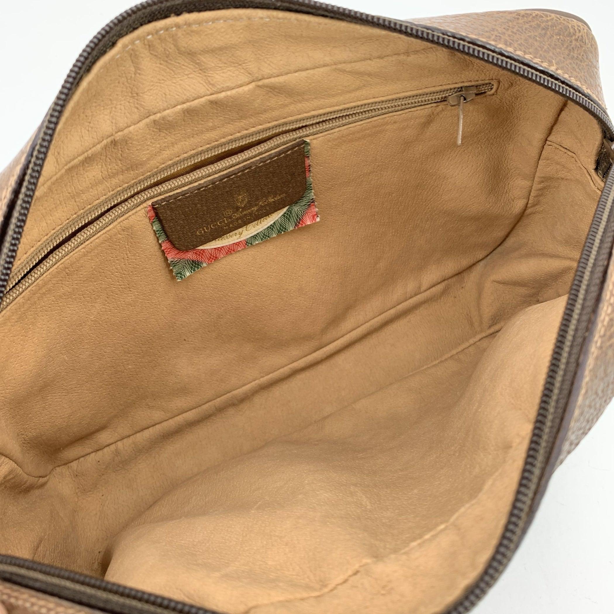 Gucci Vintage Beige Monogram Canvas Zip Kosmetiktasche Clutch Damen im Angebot