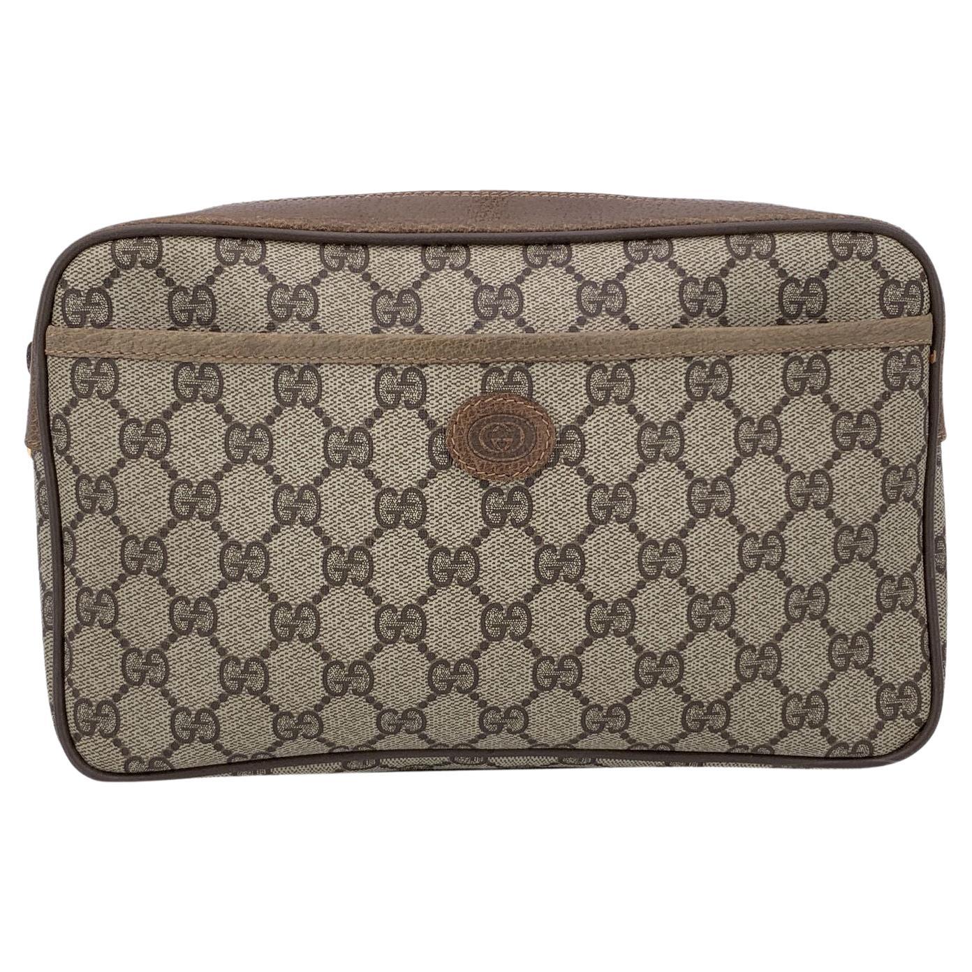 Gucci Vintage Beige Monogram Canvas Zip Cosmetic Bag Clutch