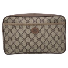 Gucci Vintage Beige Monogram Canvas Zip Cosmetic Bag Clutch