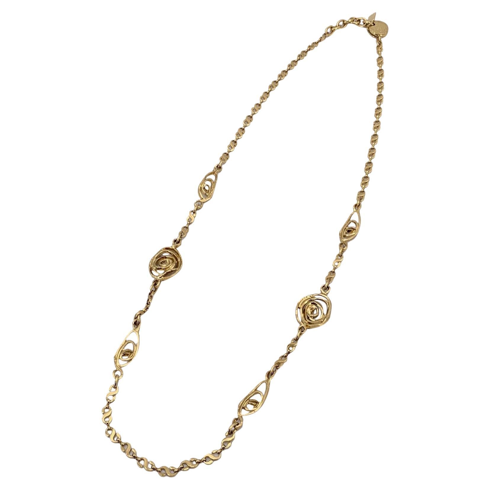 Yves Saint Laurent Vintage Collier à chaîne circulaire en métal doré en spirale