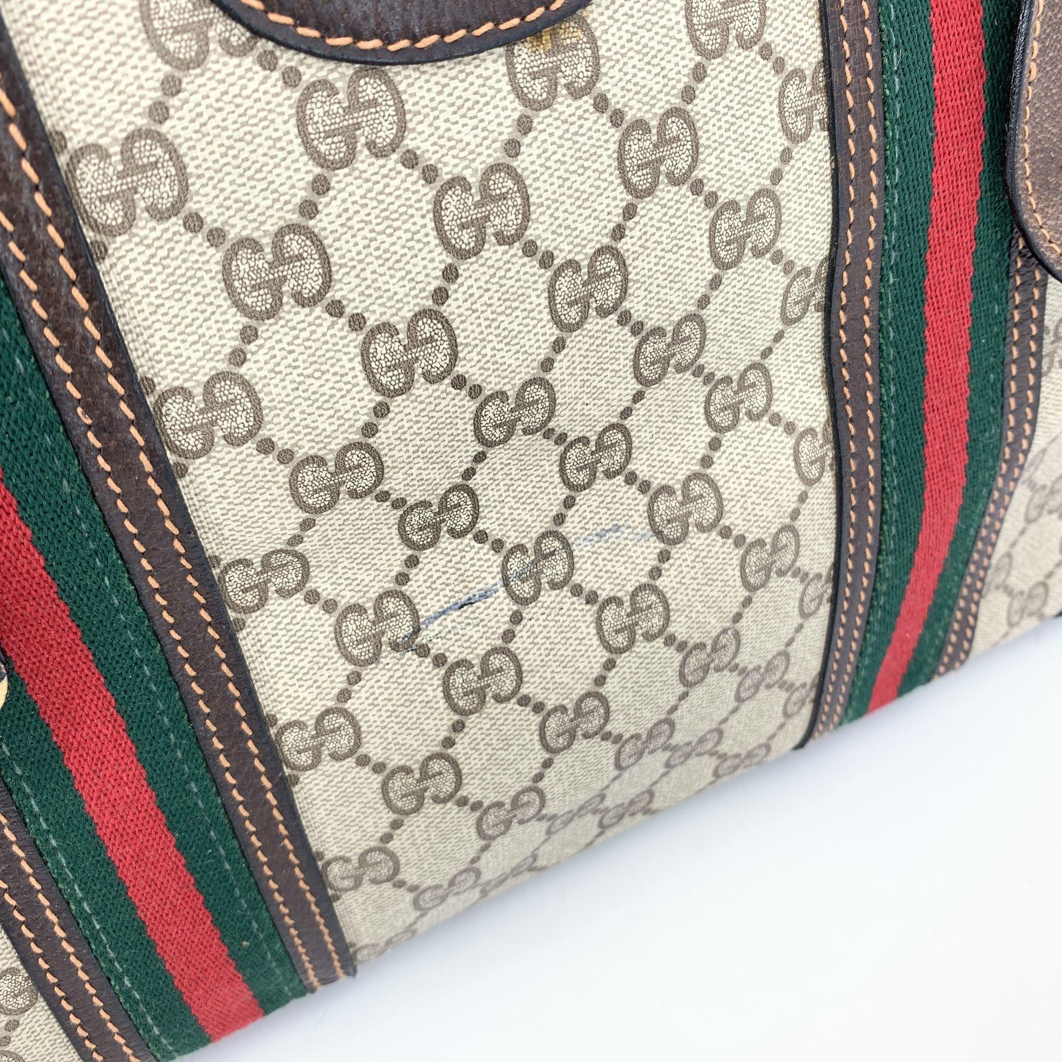 Gucci Vintage Braun Monogram Canvas Satchel Tasche mit Streifen (Grau) im Angebot
