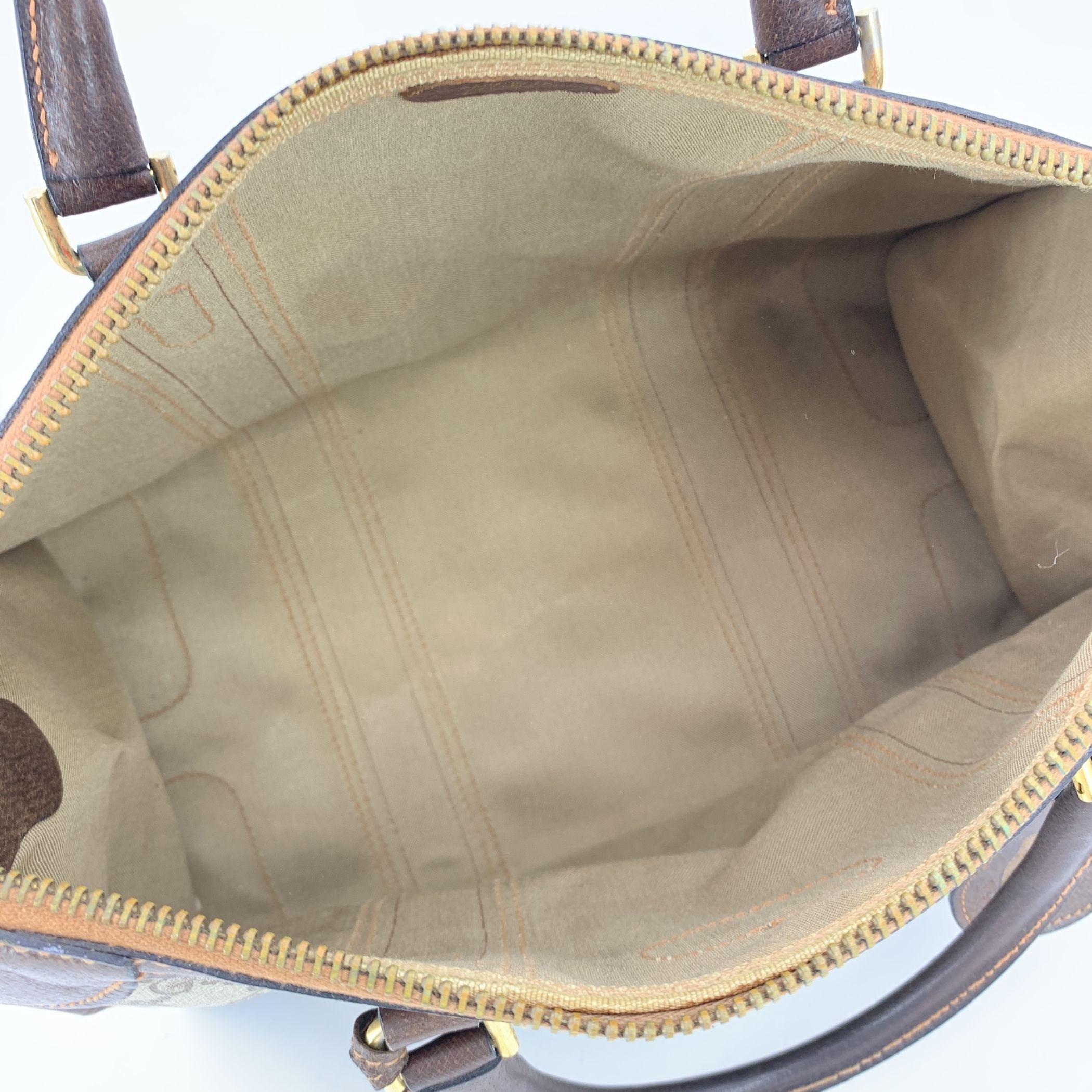Gucci Vintage Braun Monogram Canvas Satchel Tasche mit Streifen im Zustand „Gut“ im Angebot in Rome, Rome