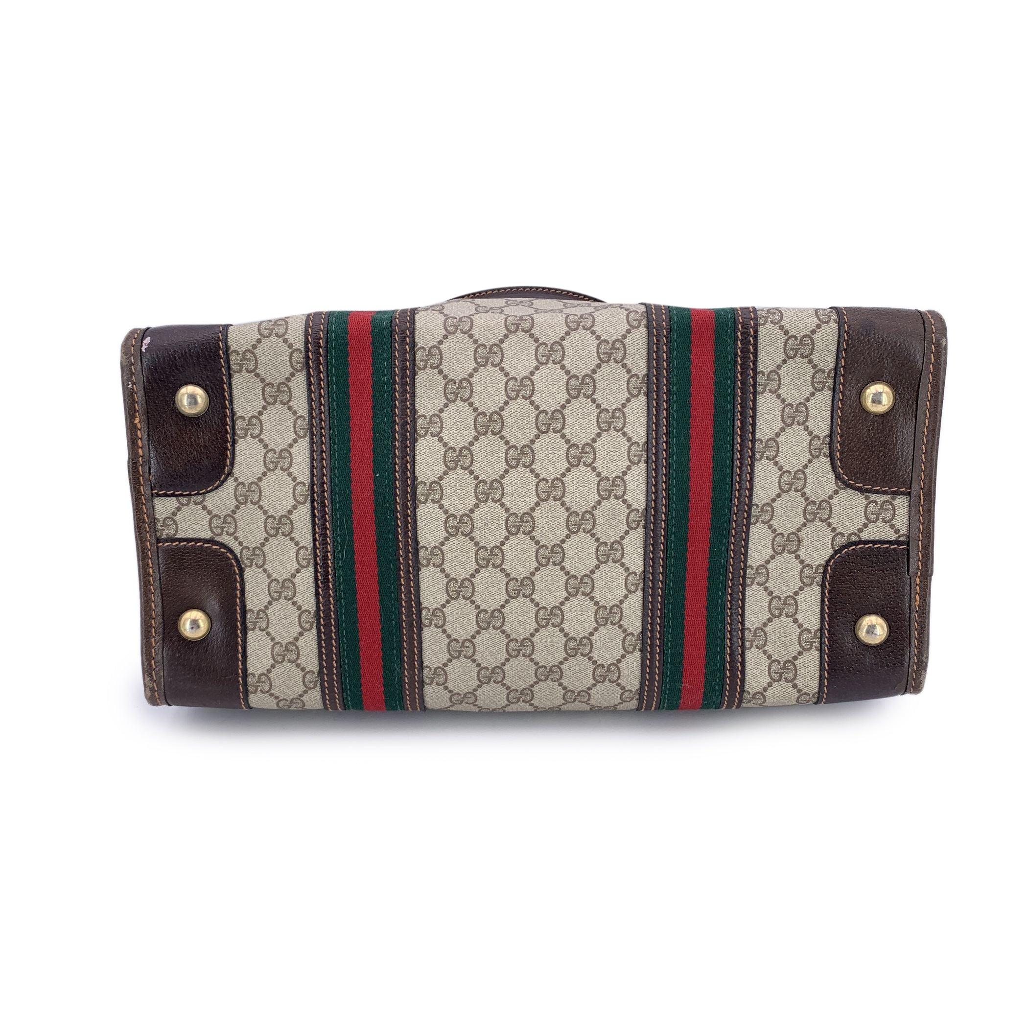 Gucci Vintage Braun Monogram Canvas Satchel Tasche mit Streifen im Angebot 1