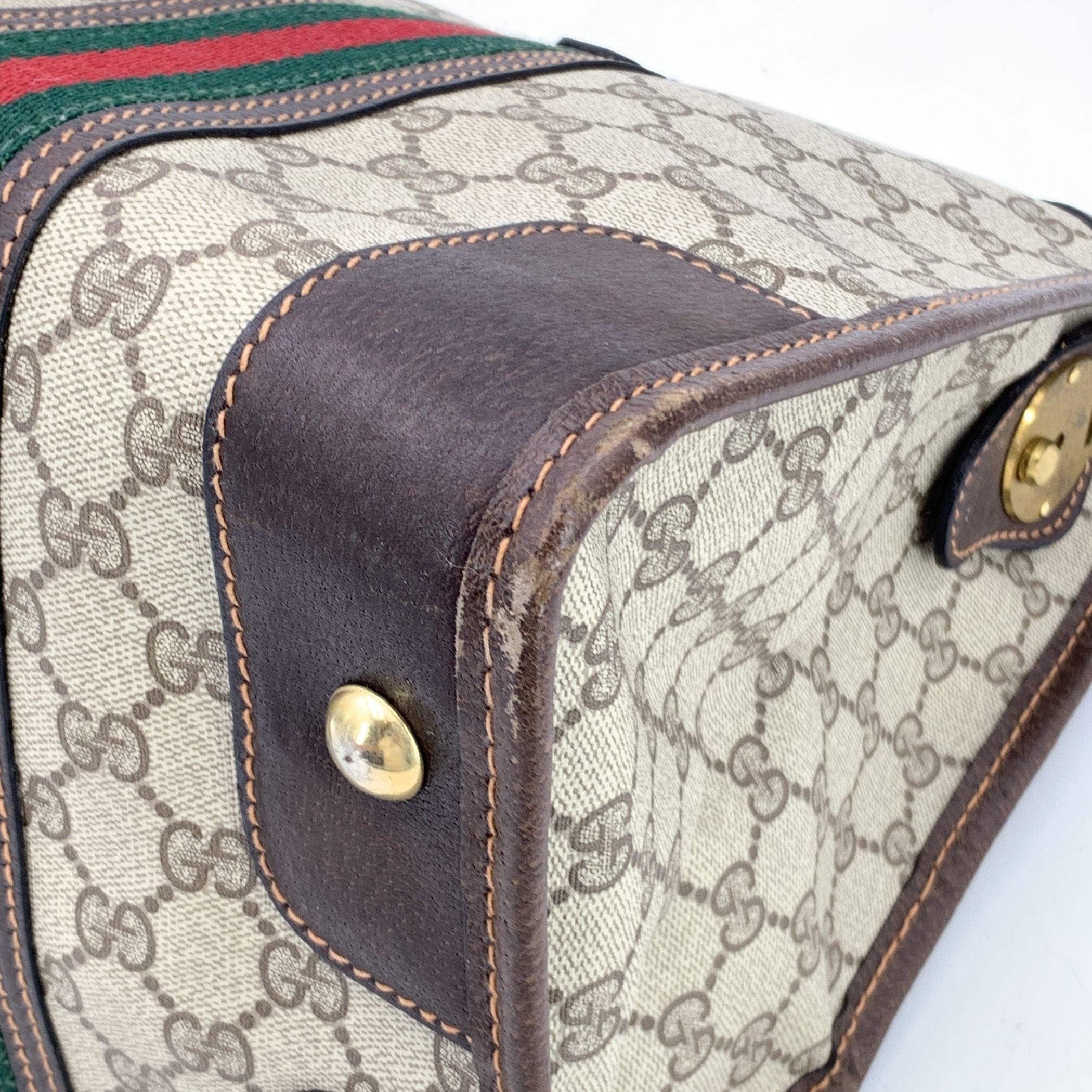 Gucci Vintage Braun Monogram Canvas Satchel Tasche mit Streifen im Angebot 2
