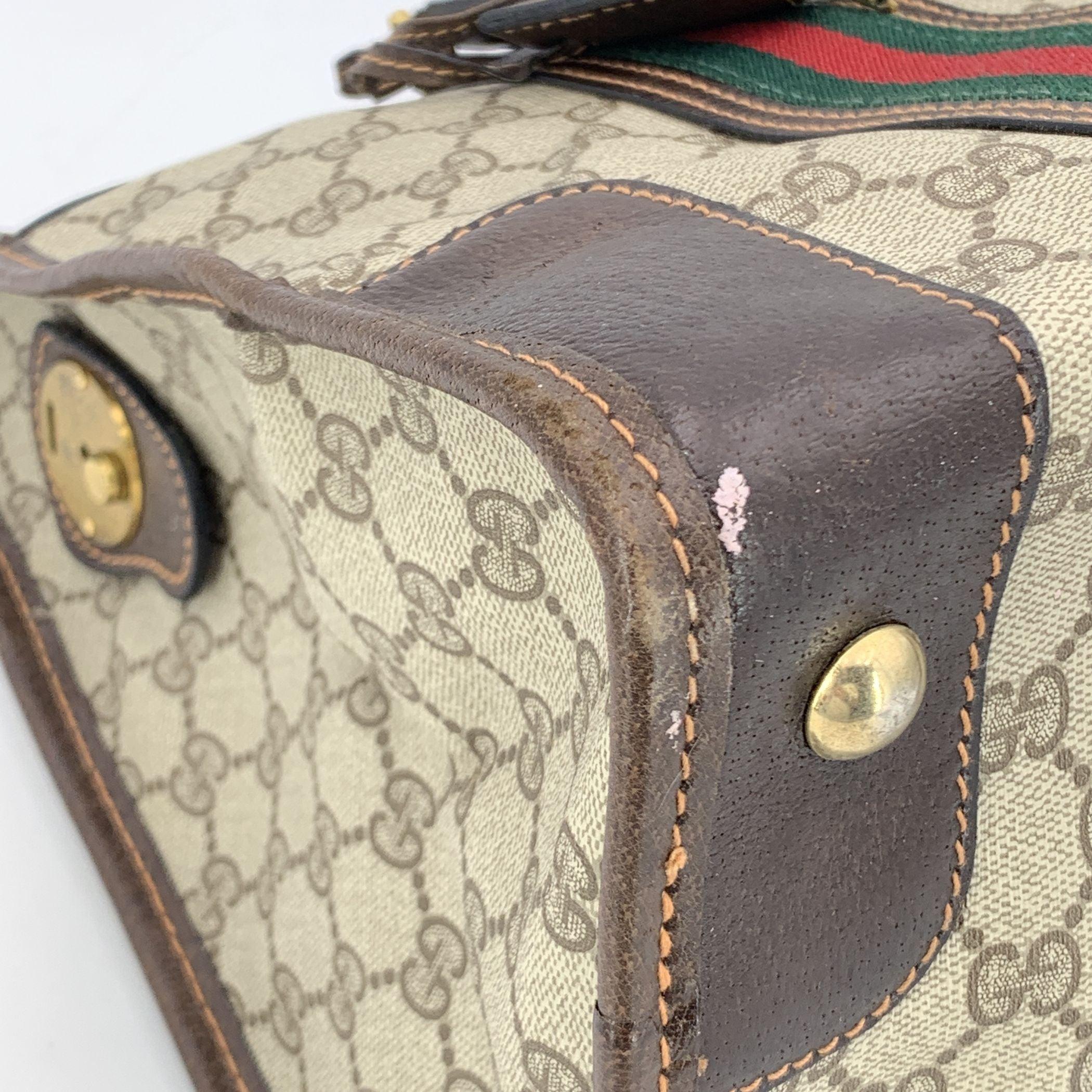 Gucci Vintage Braun Monogram Canvas Satchel Tasche mit Streifen im Angebot 3
