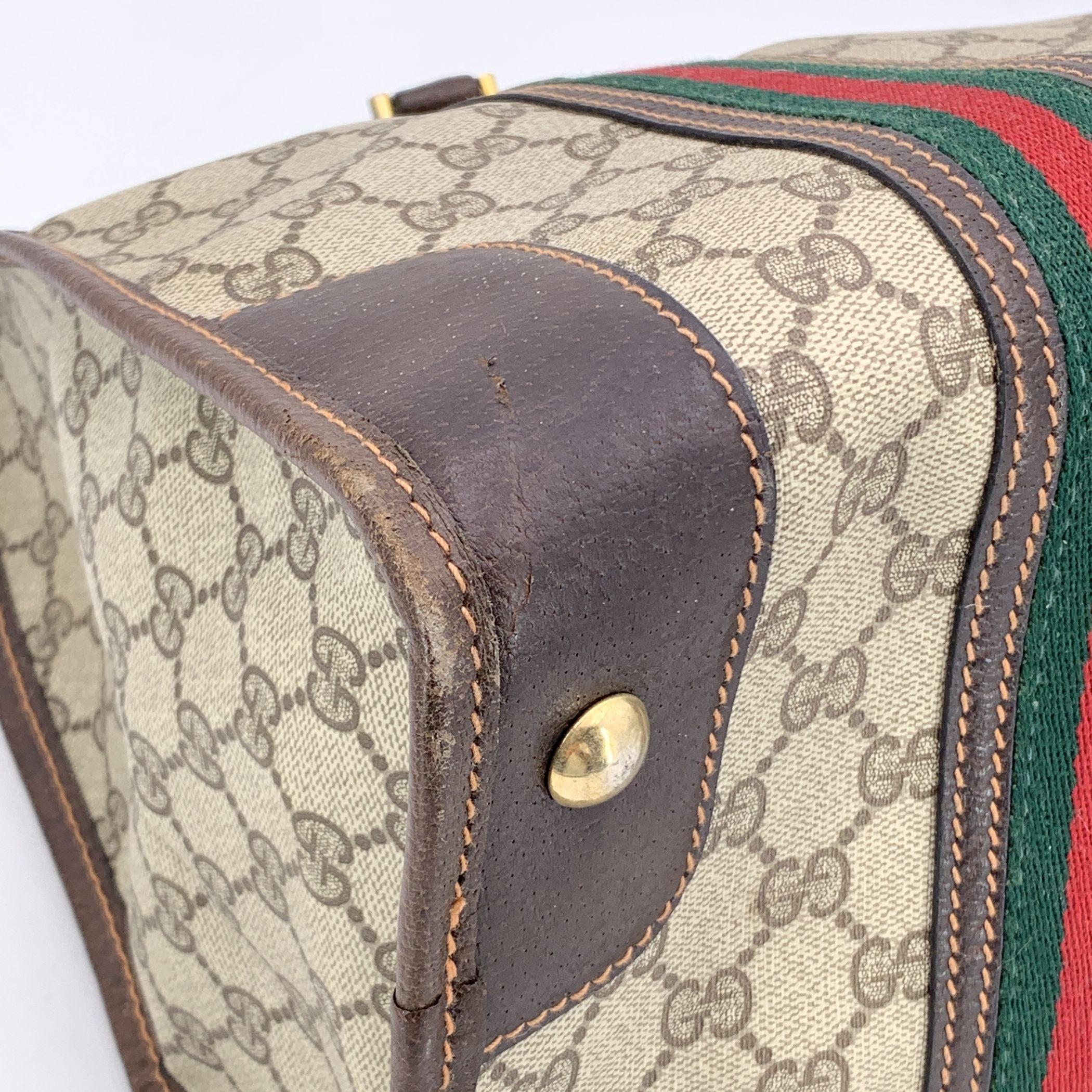Gucci Vintage Braun Monogram Canvas Satchel Tasche mit Streifen im Angebot 5