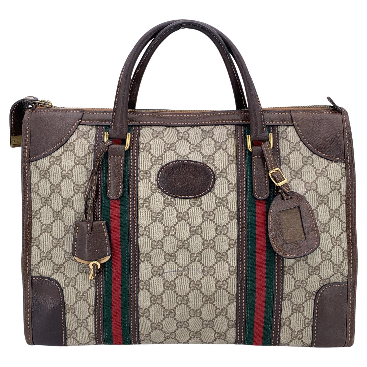 Gucci Vintage Braun Monogram Canvas Satchel Tasche mit Streifen im Angebot