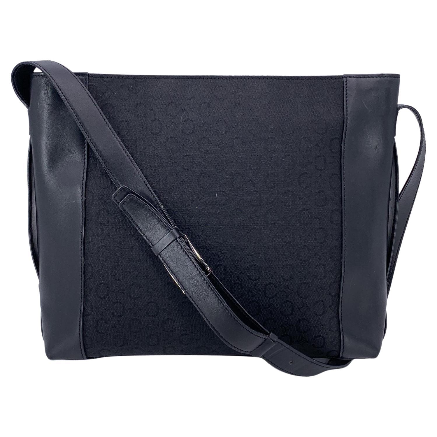 Celine Vintage Black Macadam Canvas Shoulder Bag Tote en vente