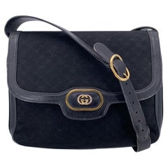 Gucci Vintage Black Monogram Canvas and Leather Shoulder Bag