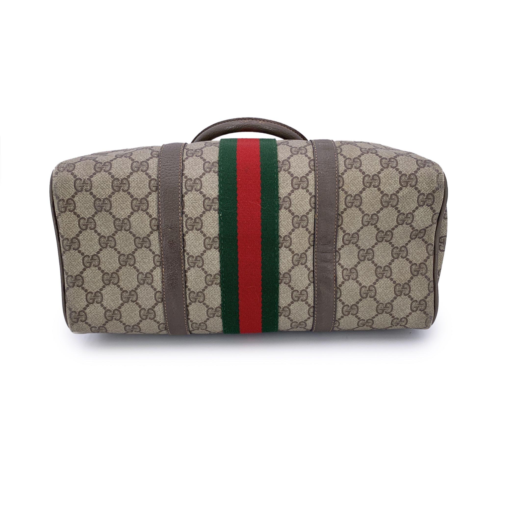 Gucci Vintage Brown Suede Web Stripes Boston Bag Handbag Bon état - En vente à Rome, Rome