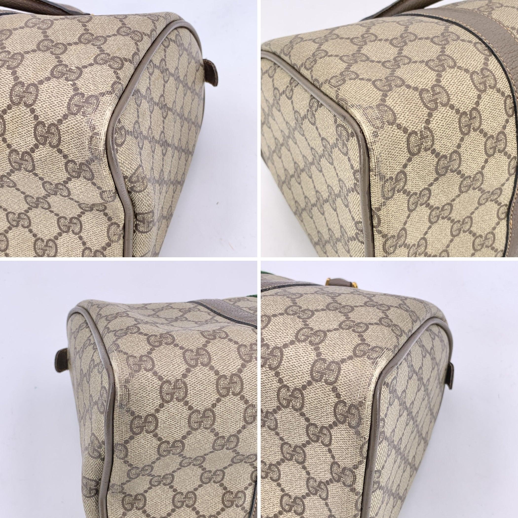 Gucci Vintage Brown Suede Web Stripes Boston Bag Handbag en vente 3
