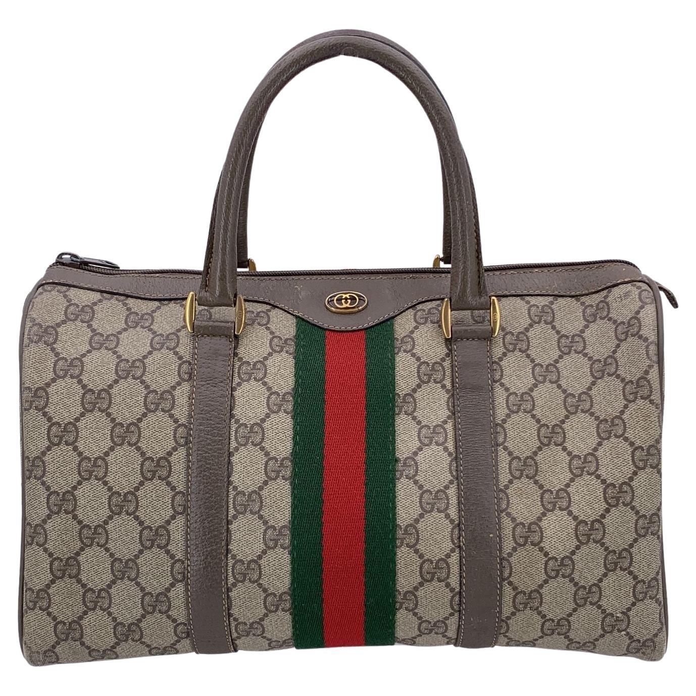 Gucci Vintage Brown Suede Web Stripes Boston Tasche Handtasche