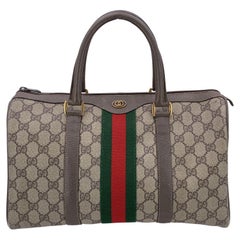 Gucci Vintage Brown Suede Web Stripes Boston Bag Handbag