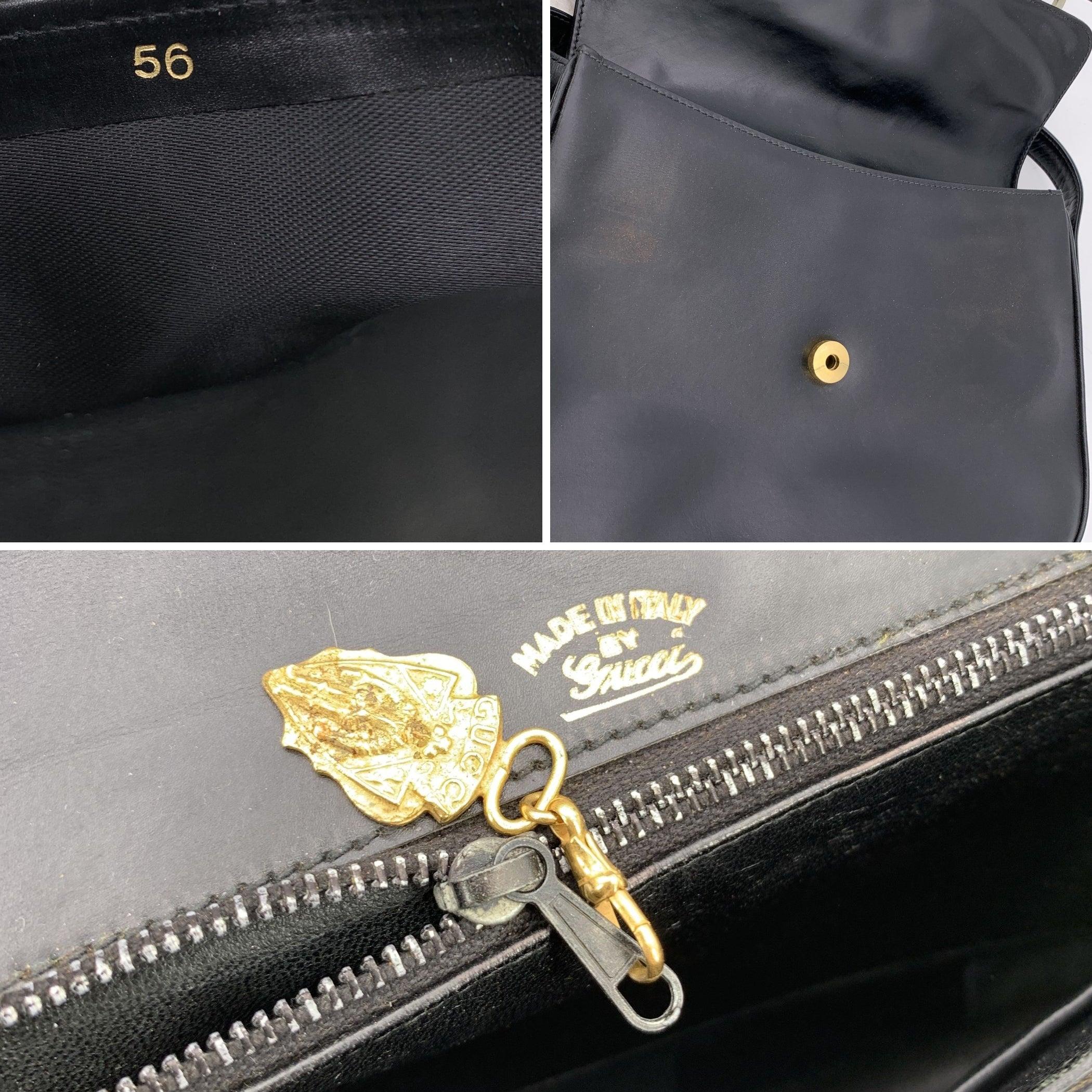 Sac à bandoulière à rabat en cuir GG noir Vintage de Gucci Pour femmes en vente
