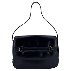 Gucci Vintage Black Leather GG Cut Out Flap Shoulder Bag
