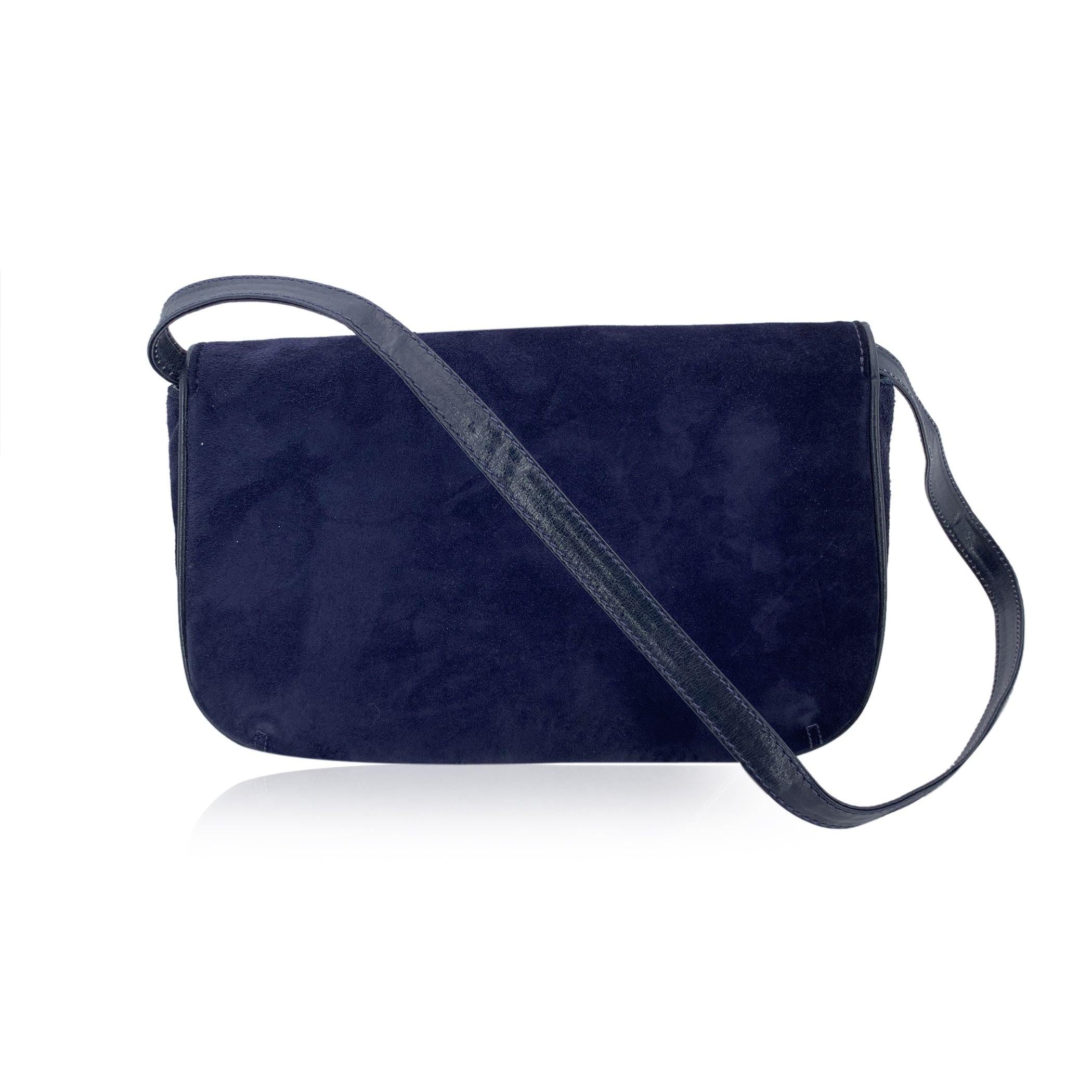 Noir Gucci Vintage Blue Suede Spur Convertible Shoulder Bag en vente