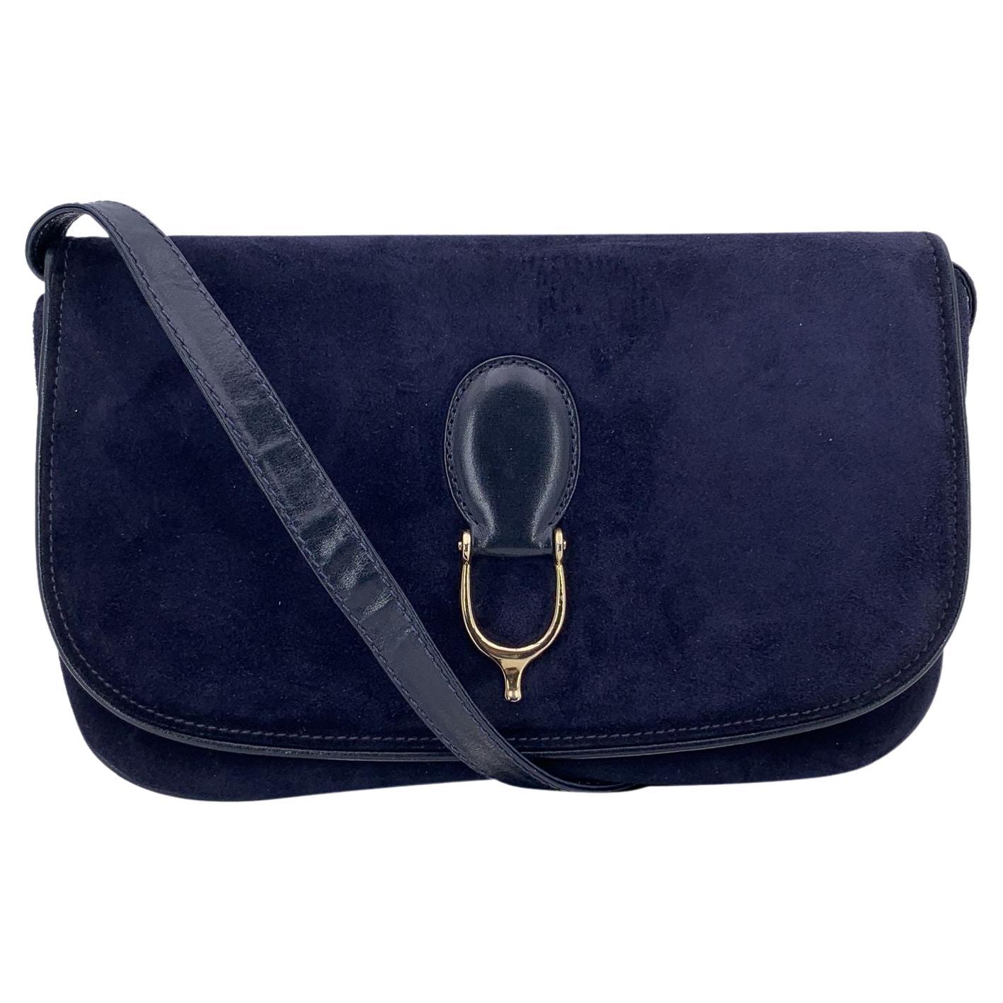 Gucci Vintage Blue Suede Spur Convertible Shoulder Bag en vente