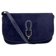 Gucci Vintage Blue Suede Spur Convertible Shoulder Bag