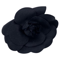 Chanel Vintage Silk Black Silk Flower Brooch Pin Camelia Camellia