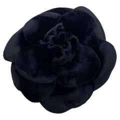 Chanel Vintage Black Velvet Brooch Pin Camelia Camellia Flower