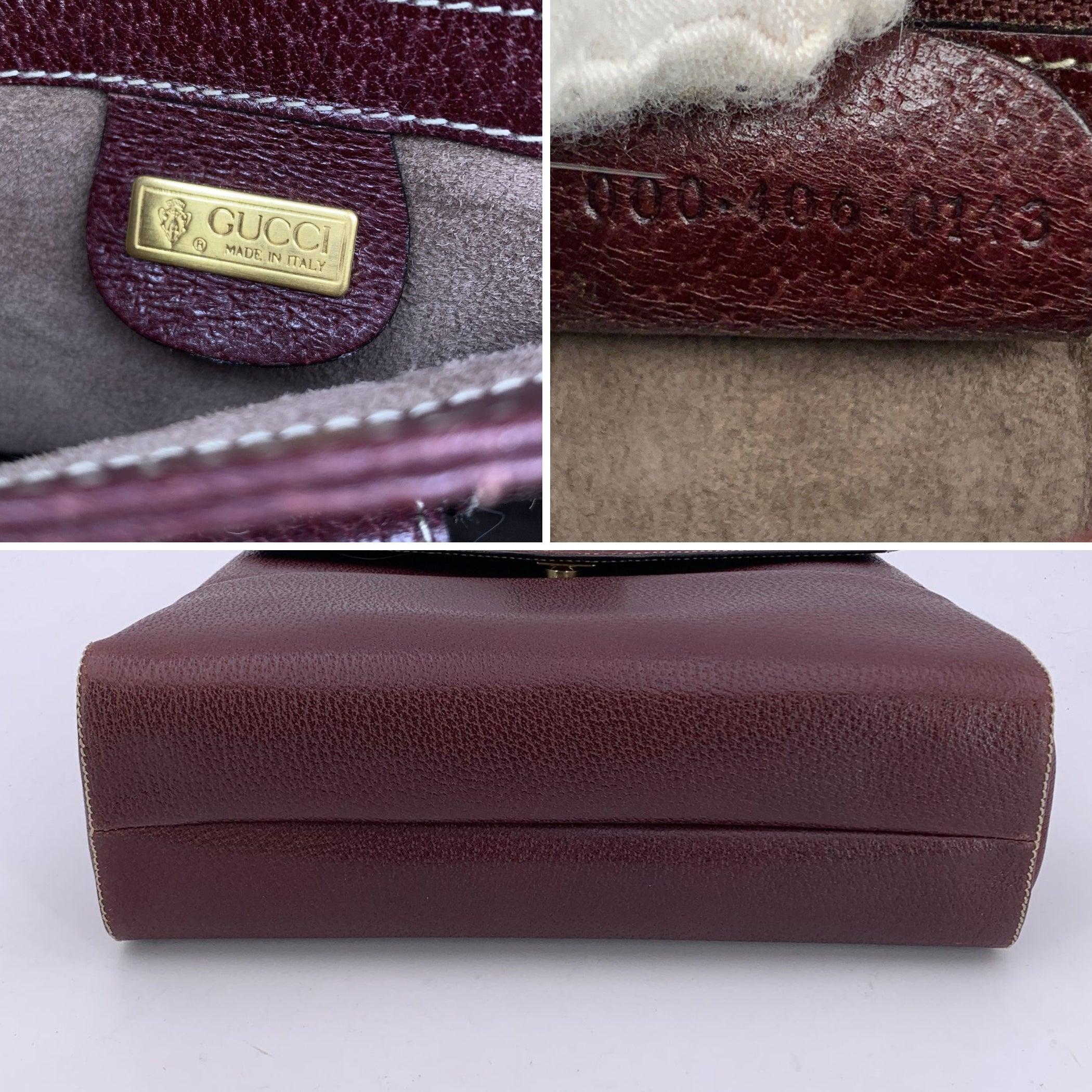 Gucci Vintage Reddish Brown Burgundy Leather Top Wood Handle Bag Pour femmes en vente
