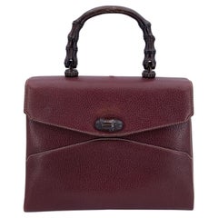 Gucci Vintage Reddish Brown Burgundy Leather Top Wood Handle Bag
