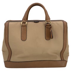 Gucci Vintage Beige Canvas and Leather Weekend Travel Carry-on Bag