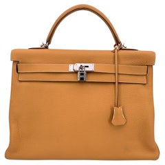 Hermes Saffron Clemence Leather Kelly 40 Retourne Handbag Bag