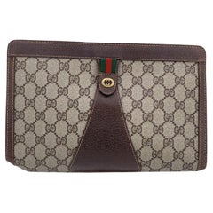 Gucci Vintage Brown Monogram Canvas Web Cosmetic Bag Clutch