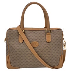 Gucci Vintage Beige Monogram Canvas Satchel Handbag with Strap