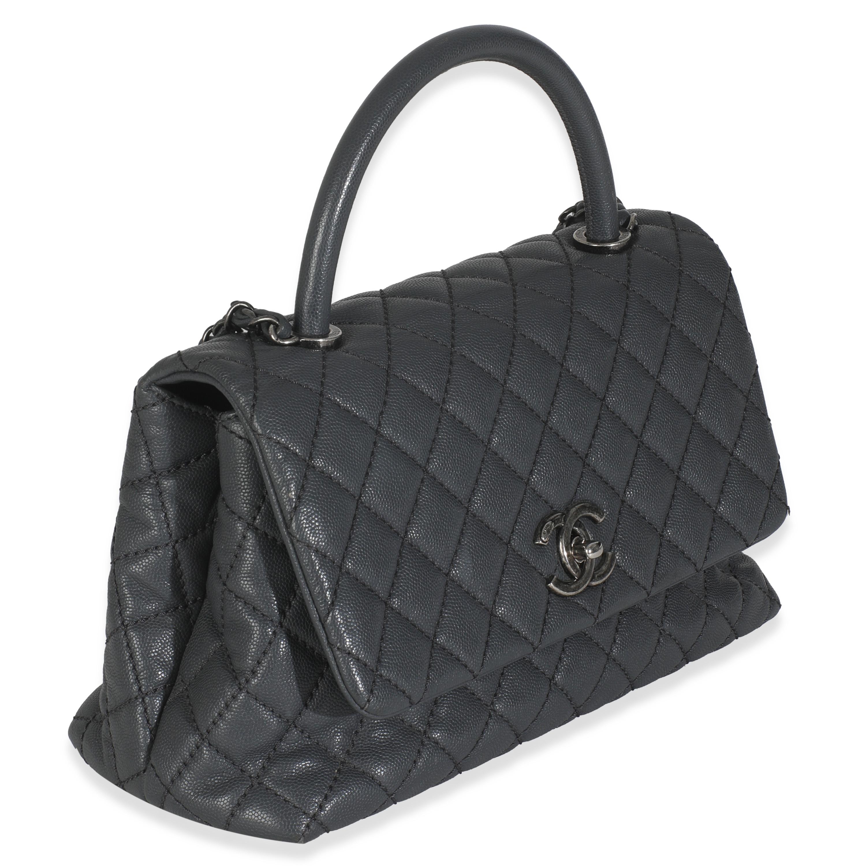 Chanel Grau gesteppt Kaviar Coco Top Handle Handtasche (Schwarz) im Angebot