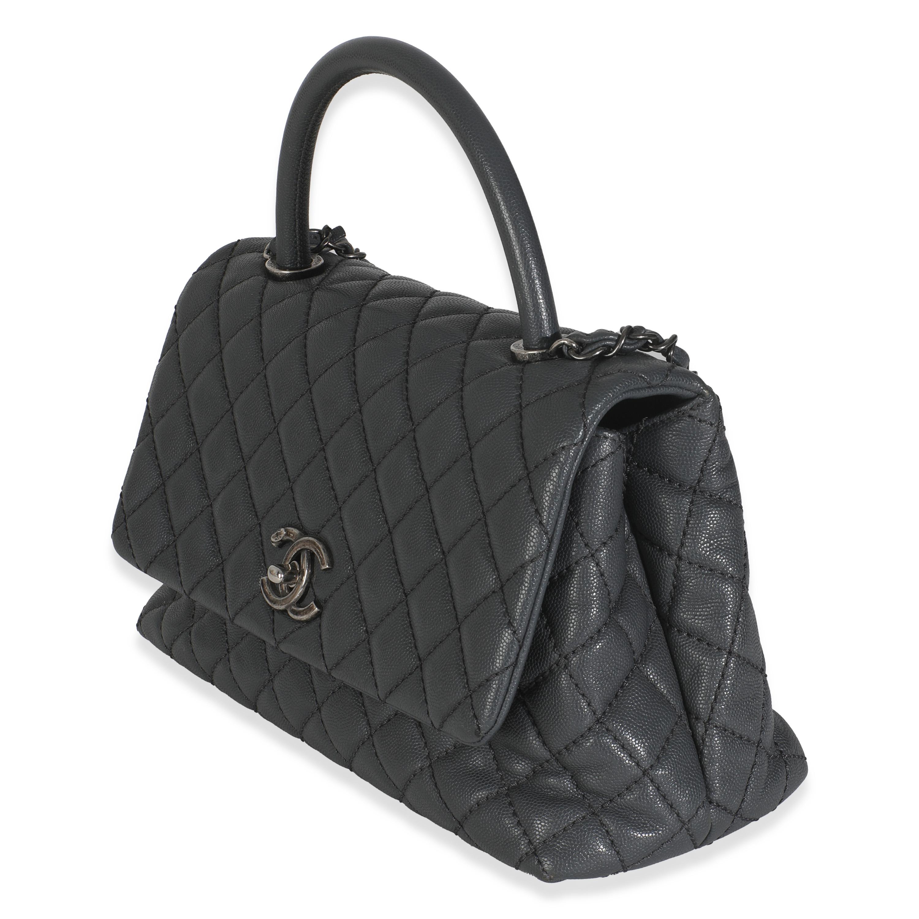 Chanel Grau gesteppt Kaviar Coco Top Handle Handtasche im Zustand „Hervorragend“ im Angebot in New York, NY
